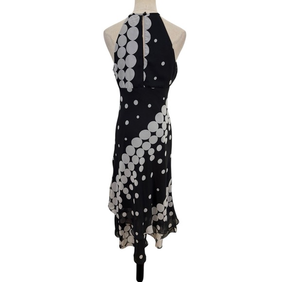 Vtg Y2K Black White Polka Dot Halter Midi Dress Chiffon Preppy Cocktail Sz M - Picture 5 of 6